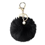 Lookatool Rabbit Fur Ball Keychain Bag Plush Car Key Ring Car Key Pendant (Black)
