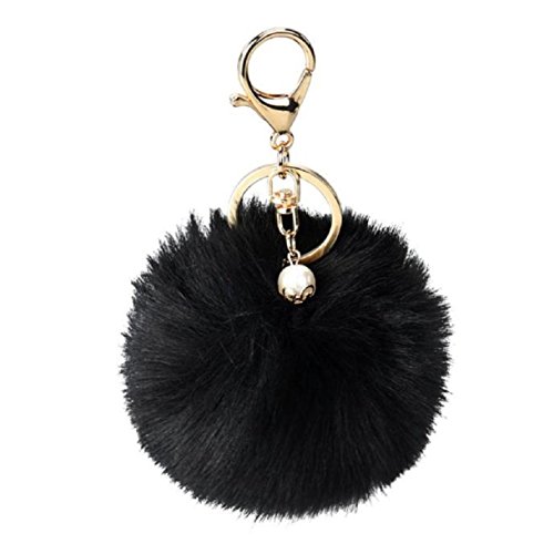 Lookatool Rabbit Fur Ball Keychain Bag Plush Car Key Ring Car Key Pendant (Black) #TOP11
