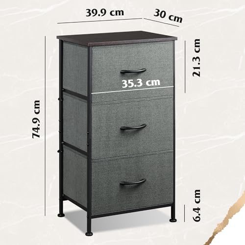WLIVE Fabric Drawers, Chest of Drawers with 3 Drawers, Storage Unit with Drawers with Wood Top Steel Frame, Storage Organizer Unit for Bedroom, Living Room, Kids Room, Black Walnut