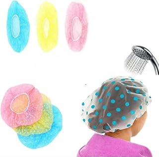 طواقي استحمام للنساء ذوات الشعر الطويل من بلاستيك بي في سي مزودة بشريط استك، بونيهات حماية من ظروف الجو مقاومة للماء وقابلة لاعادة الاستخدام مثالية للنساء والبنات والاطفال في الصالون والمنتجع (3 قطع)