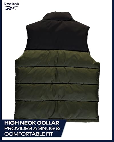 Image of Reebok Mens Puffer Vest - Full Zip Midweight Thick Insulated Sleeveless Jacket for Men - Outdoor Quilted Puffer Winter Vest