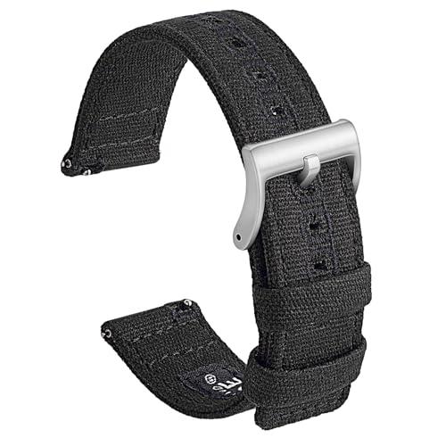 SEURE Canvas Quick Release Watch Band,Cotton Fabric Watch Straps 18mm 19mm 20mm 21mm 22mm 24mm for Men and Women(22,black-silver)