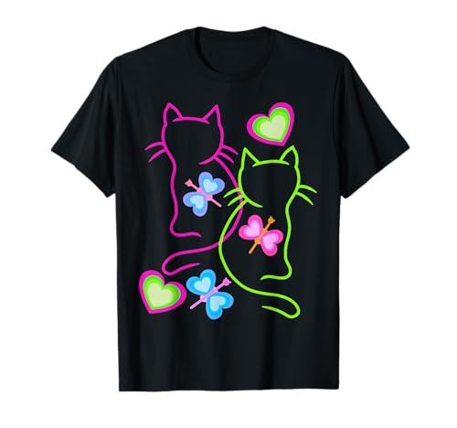 Katze Katzen Schmetterlinge Frühling Kinder Kind 80er 90er T-Shirt