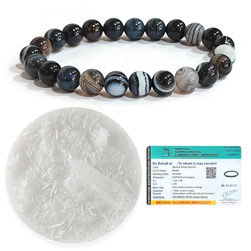 Image of SOLAVA Sulemani Hakik Bracelet Original Certified with Selenite Plate | Natural Sulemani Hakik Stone Crystal Bracelet for Men & Women | Protection, Grounding & Energy Cleansing
