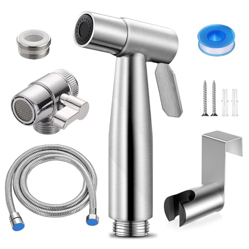 Discoball Handheld Bidet Sprayer Stainless Steel Toilet Bidet Spray Head, Bathroom Shower Bidet Tap Spray Toilet Cleaning Faucet Bidet Shower with Adapter and 1.5m Hose for Bathroom Cleaning (Silver)