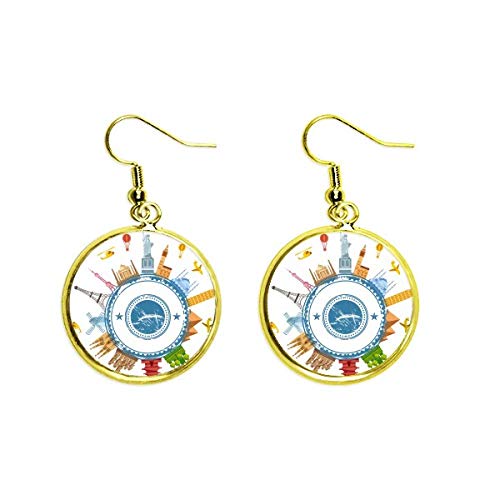 Pendientes dorados Mundo Tierra de mujer con diseño de ciudad histórica