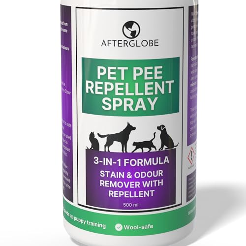 Afterglobe Pet Urine Repellent Spray 3-in-1 – Stops Repeat Marking & Neutralises Odours – No More Indoor Marking – Dog & Cat Safe – 500ml – For Carpets, Rugs, Sofas & Furniture