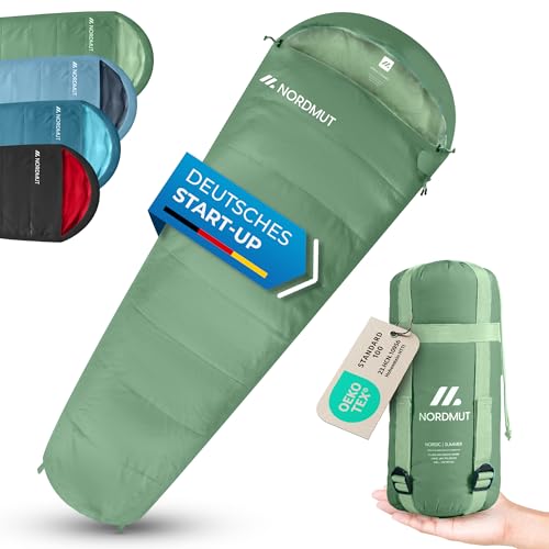 NORDMUT® Schlafsack Ultraleicht – Sommer (100 GSM) und 4-Jahreszeiten (300 GSM), Mumienschlafsack 900g, wasserfest, Camping… – Ansicht 1