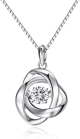Rose Necklace for Women Rose Flower Necklace Sterling Silver Necklace for Women Cubic Zirconia Necklace Rose Jewelry Dancing Diamond Necklace Silver Rose Necklace for Mother Women Jewelry Han han