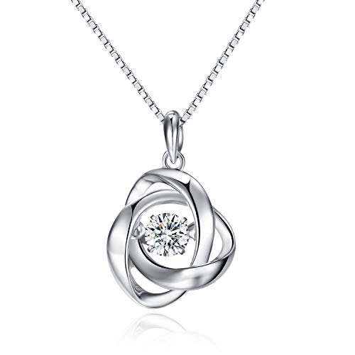 Rose Necklace For Women Rose Flower Necklace Sterling Silver Necklace For Women Cubic Zirconia Necklace Rose Jewelry Dancing Diamond Necklace Silver Rose Necklace For Mother Women Jewelry Han Han #TOP3