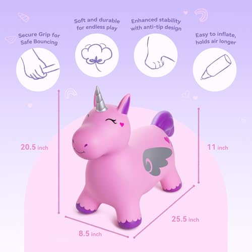 ZOOJOY Unicorn Bouncy Hopper, Inflatable Bouncy Horse Hopping Toys for Toddlers, Indoor Outdoor Bounce and Ride On Bouncer Boys Girls, Birthday Gifts for 18 Months 2 3 4 5 6 Year Old with Pump - Image 4