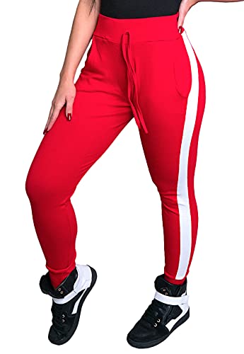Calça Ribana MVB Modas Moletom Listra Feminina Cintura Alta