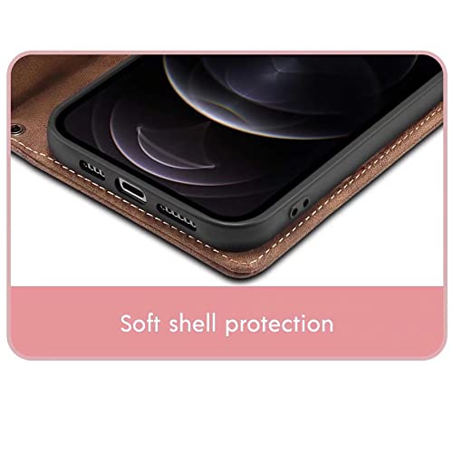 Étui portefeuille en cuir pour iPhone 13 Pro Max et modèles XR 8 Plus - Marron