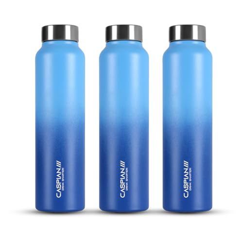 Image of CASPIAN / / / Astra ISI Certified Stainless Steel Water Bottle 1ltr. (M Blue, 1 Litre, Set of 3) | Leak Proof Thunder for Fridge Home Office Travel School Kids Boys Girls Adults Sports Gym Yoga|BPA Free