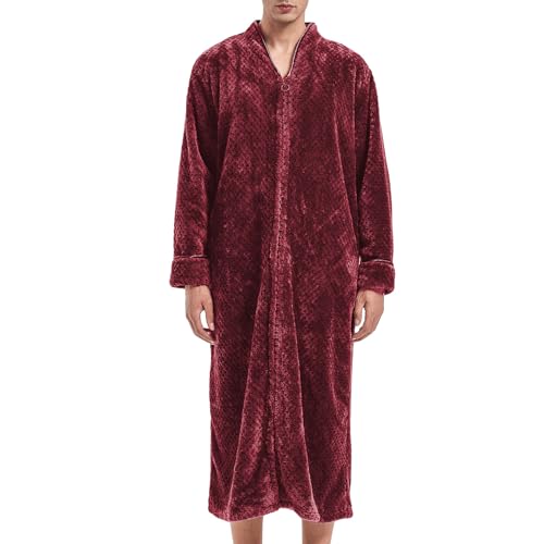 Lu's Chic Men's Fuzzy Bath Robe Warm Fluffy Spa Robes Zip Up Long Sleeve Bathrobe Fleece Plush Zipper