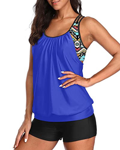 Image of Yonique Two Piece Tankini Bathing Suits T-Back Blouson Swim Tops with Boy Shorts Women Swimsuits Sporty Swimwear