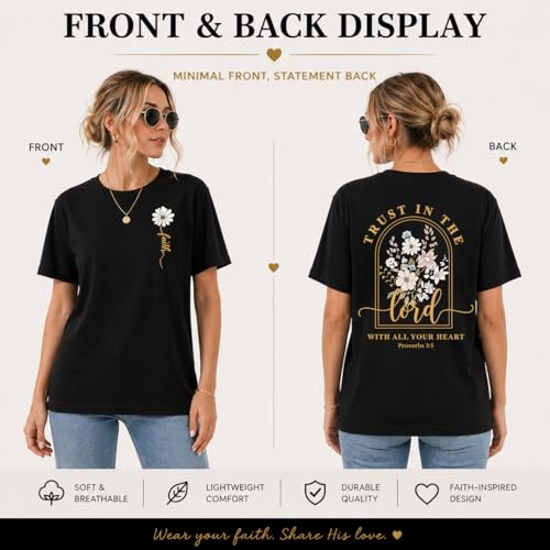 Trust in The Lord Christian Shirt for Women Floral Faith T Shirt Bible Verse Graphic Tee