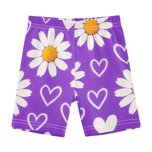 Toddler Biker Shorts for Girls Cotton Shorts for Under Dresses 4t Kids Clothes White Daisies Hearts Purple