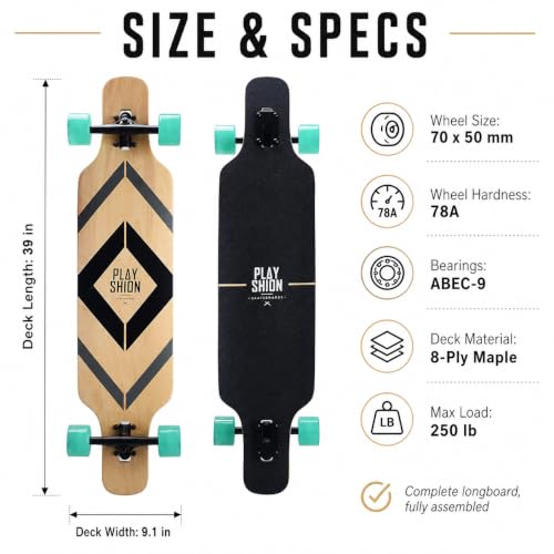 Image of Playshion 39 Inch Drop Through Longboard Skateboard for Beginners