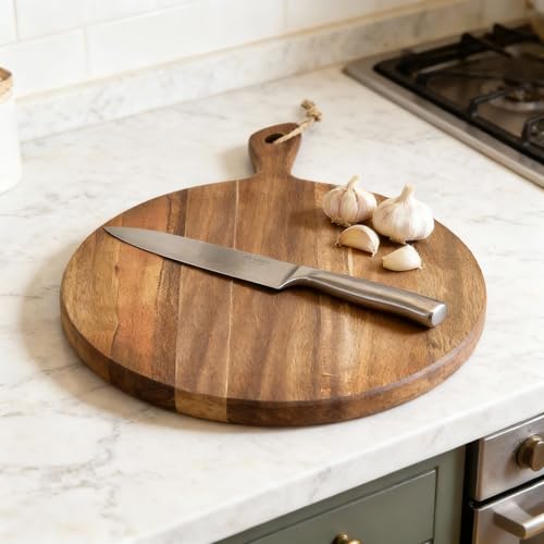 Tabla de cortar de madera de acacia con mango 16x12 pulg miniatura 3