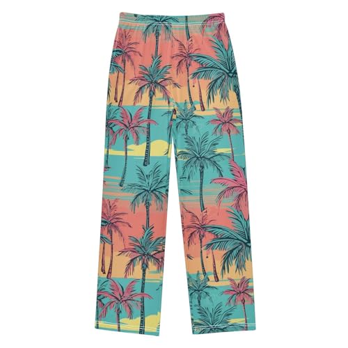 ZZXXB Colorful Palm Tree Boys Long Pants Soft Trousers Elastic Waist Kids Lounge Bottoms with Pockets S-XL