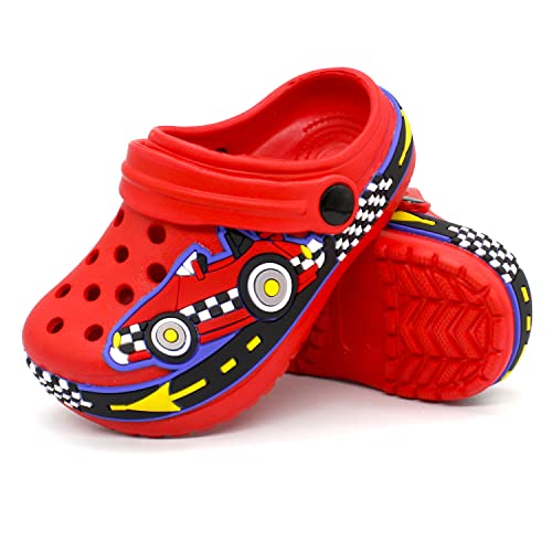 Folhaoth Toddlers Clogs Eva Cute Cartoon Excavator Racecar Pattern Boys Girls Clogs Slip On Lightweight Breathable Kids Clogs Sandals Non Slip Indoor Outdoor Beach Pool Shower Slippers Shoes C-Red #TOP1