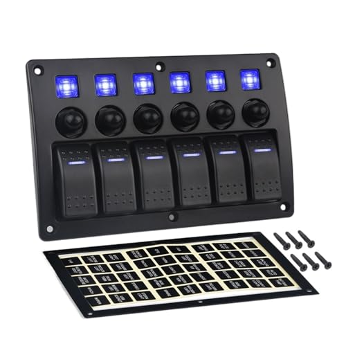 Boat Marine Switch Panel + USB Power Socket + Dual Cigarette Lighter + Voltmeter 8 Gang Car Rocker Switch Panel(Model 3 Blue)