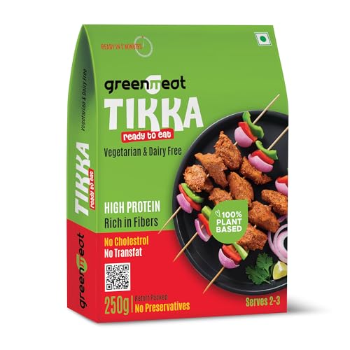 Image of Greenmeat Tikka | Ready to Eat | 100% Plant Based & Vegetarian | Protein & Fibre Rich | Low Fat & Zero Cholesterol | No Preservatives | Pack of 1 (250g)