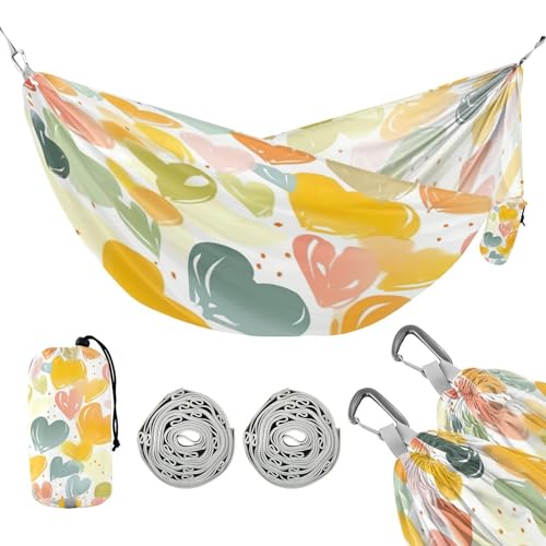 ATTX Colourful Heart Camping Hammock - Lightweight & Portable Hammocks, Heavy Duty 330lbs Capacity for Indoor, Hiking, Backpacking, Travel, Backyard, Beach#348