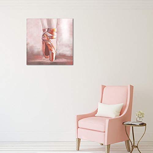 Homeoart Dancer Wall Art Ballerina Pink Ballet Shoes Painting Picture Canvas Prints Modern Framed Artwork Ready To Hang 24"X24" #TOP3