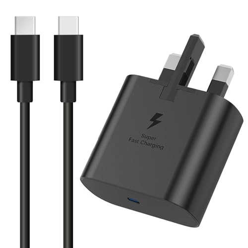 Samsung Fast Charger Samsung USB C Charger Plug and Cable 1M USBC to Type C Charging Lead for Galaxy S26 S25 S24 S23 S22 S21 S20 A17 A16 A15 A32 A33 A34 A35 A36 A56 A55 A54 A53 A52 A26 A25 A23 A40