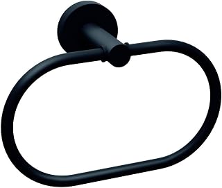 tesa MOON BLACK Towel Ring - Hand Towel Holder - 184 x 53 x 130 mm | Oval wall-mounted bathroom accessory - Matt black powder-coated metal - Waterproof - No drilling - Includes adhesive fixings