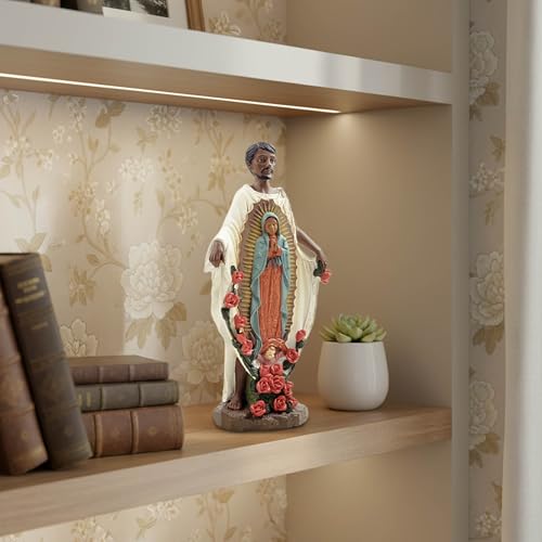Estatua de San Juan Diego con Virgen de Guadalupe de resin 8 pulg miniatura 3