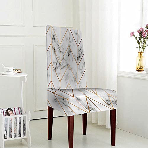 Wondertify White Marble Stripes Chair Covers For Dining Room Modern Luxurious Golden Geometric Lines Stretch Slipcovers Chair Protector Decor For Home And Banquet Black White #TOP2