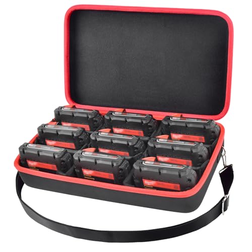 Extra Large Battery Hard Carrying Case, For Milwaukee M18 18V/ M12 12V Battery and Charger, Batteries Box Holder for 2.0/3.0/4.0/6.5/5.0/8.0/6.0/9.0-Ah Batteries, Adapter (Bag Only) - Black -  COMECASE