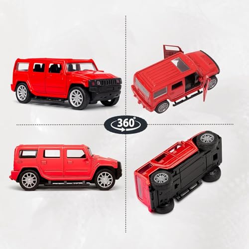 Image of Amisha Gift Gallery Hummer SUV Diecast Metal Car Toy for Kids, Red | Scale Racing Model, Pull Back Action, Opening Doors, For Kids Boys and Girls