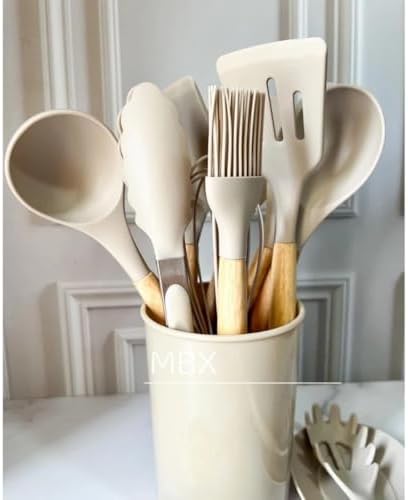 Conjunto de Utensílios de Cozinha em Silicone com Cabo de Madeira...