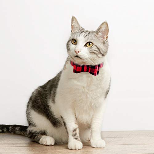 Image of EXPAWLORER Dog Collar and Leash Set - Classic Plaid Dog Bow Tie and Dog Bandana Collar with Bell, Tangle Free, Adjustable for Small to Medium Dogs and Cats, Holiday Ideal Gift