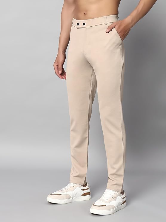 Image of Mehrang Men's Slim Fit Formal Trousers, Black, Regular Waist with Side Pockets