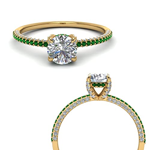 Image of Choose Your Gemstone Delicate Hidden Halo Diamond CZ Ring Yellow Gold Plated Round Shape Petite Engagement Rings Minimal Modern Design Birthday Gift Wedding Gift US Size 4 to 12