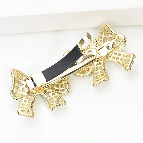 Presilhas de cabelo francês com laço duplo de cristal elegante, presilhas de cabelo com flor de laço