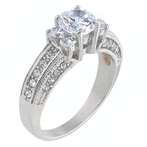 Flamereflection Stainless Steel 1.25 Carats Cubic Zirconia Three Stone Women's Engagement Ring Size 7 #TOP27