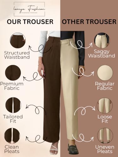 Image of Leriya Fashion Women High Waist Polycotton Formal Trousers | Summer Breathable Wide Leg Pants with Pockets |Casual, Office & Travel Outfits