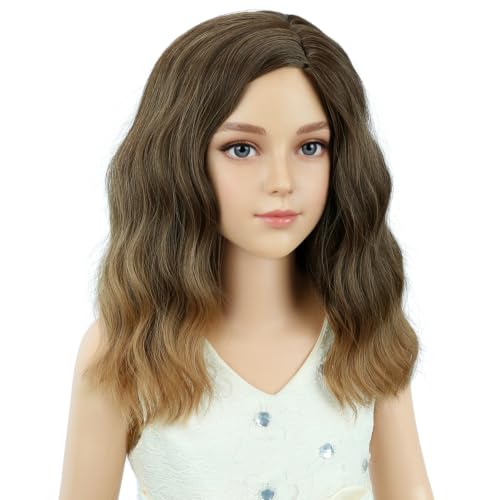 Image of PATTNIUM Brown Ombre Wig for Kids Girls Short Curly Wavy Wigs Brown Side Part Shoulder Length Heat Resistant Synthetic Wig Halloween Cosplay Costume Party Daily Wigs
