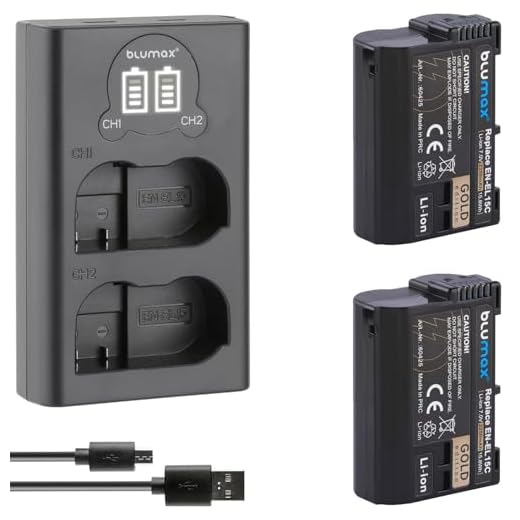 Blumax 2X EN-EL15c guldbatteri 2250 mAh slimmad dubbel laddare – kompatibel med Nikon Z5 Z6 II Z7 II