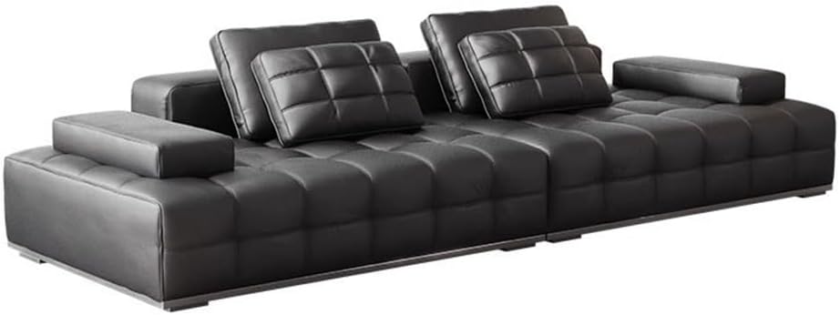 Straight Row Wooden Frame Sofa Minimalist Living Room Large Unit Villa Black Leather Art