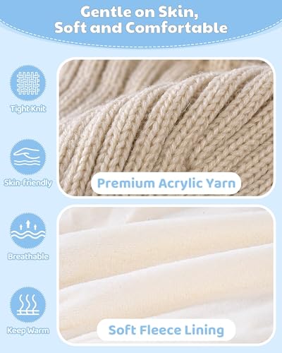 3 Pack Baby Beanie Hats with Earflaps, 2 Size Baby Winter Hat for Infant Toddler Kids, Fleece Lined Knit Hat for Girls Boys2