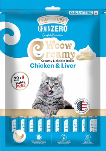 Image of Grain Zero Creamy Lickable Cat Treats Chicken and Liver, 360 Gm - 20 Sachet + 4 Free | Rich in Protein, Promotes Hydration, No Artificial Preservatives | for Training and Bonding | for Kitten & Adult