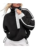 Peaceglad Womens Fleece Pullover Trendy Fall Fuzzy Half Zip Sherpa Sweatshirts Women Fashion 2024 Spring Clothing Black L