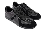 Men's Retro Low Top Sneakers, Casual Lace Up Trainers, White and Grey Suede Leather with Gum Sole (Black, Adult, Men, 9.5, Numeric, US Footwear Size System, Medium)